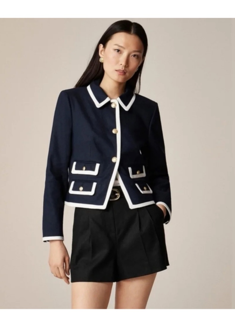 NWOT J Crew Lucie Lady Jacket Navy Blazer in Stretch Linen Blend Size 8